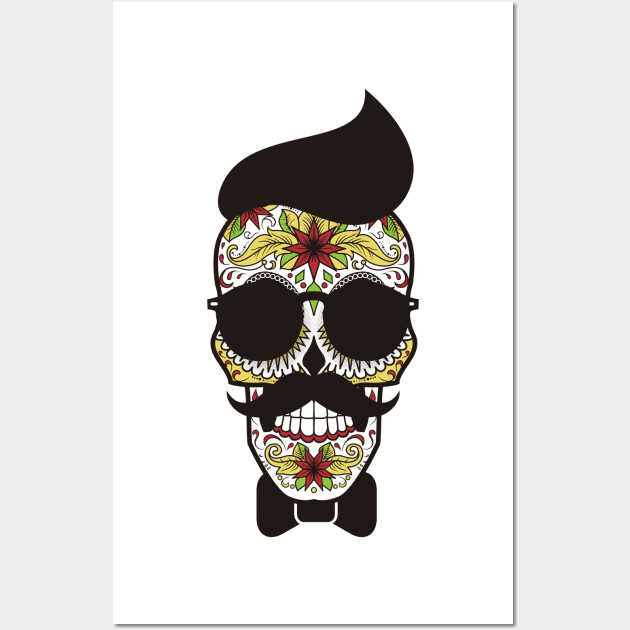 Sugar Skull Mexican Hipster Wall Art by Foxxy Merch